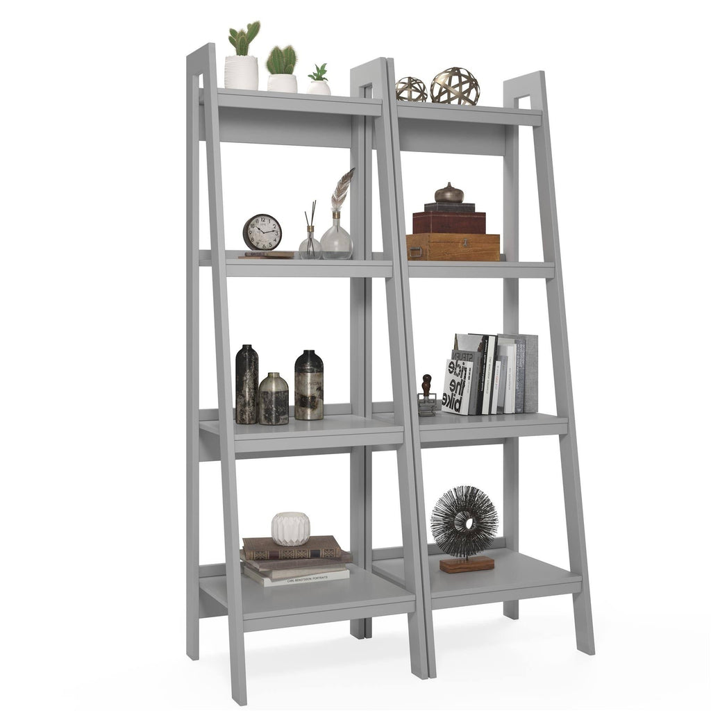 4-Shelf Ladder Bookcase Bundle (Set of 2) - Grey X781