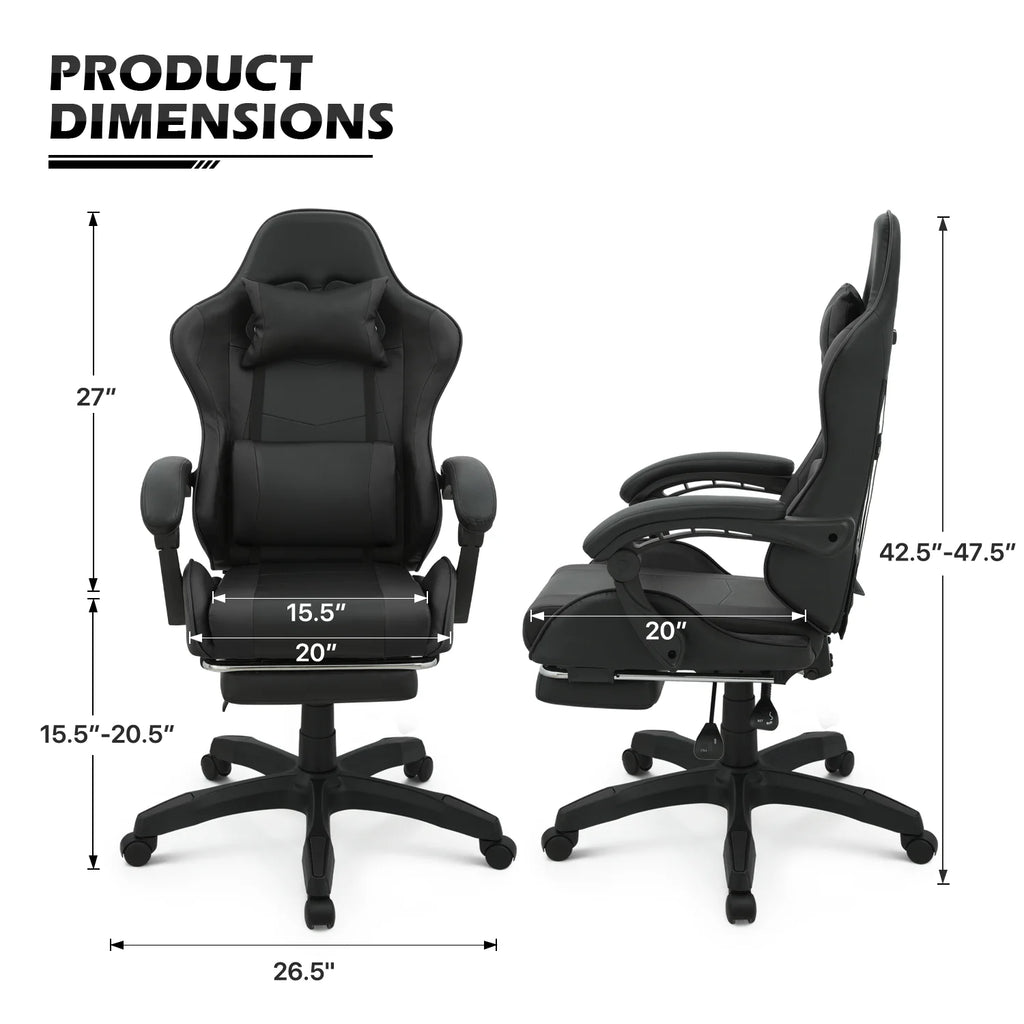 Black Swivel Gaming Chair with Footrest and Lumbar Support W40104