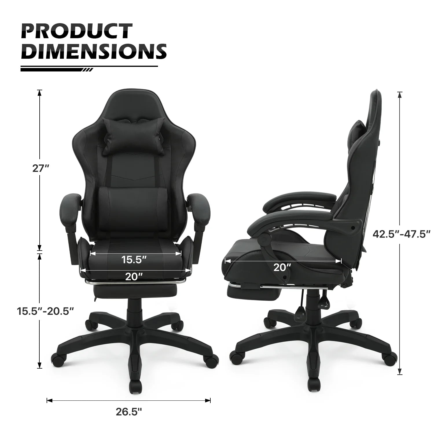 Black Swivel Gaming Chair with Footrest and Lumbar Support W40104