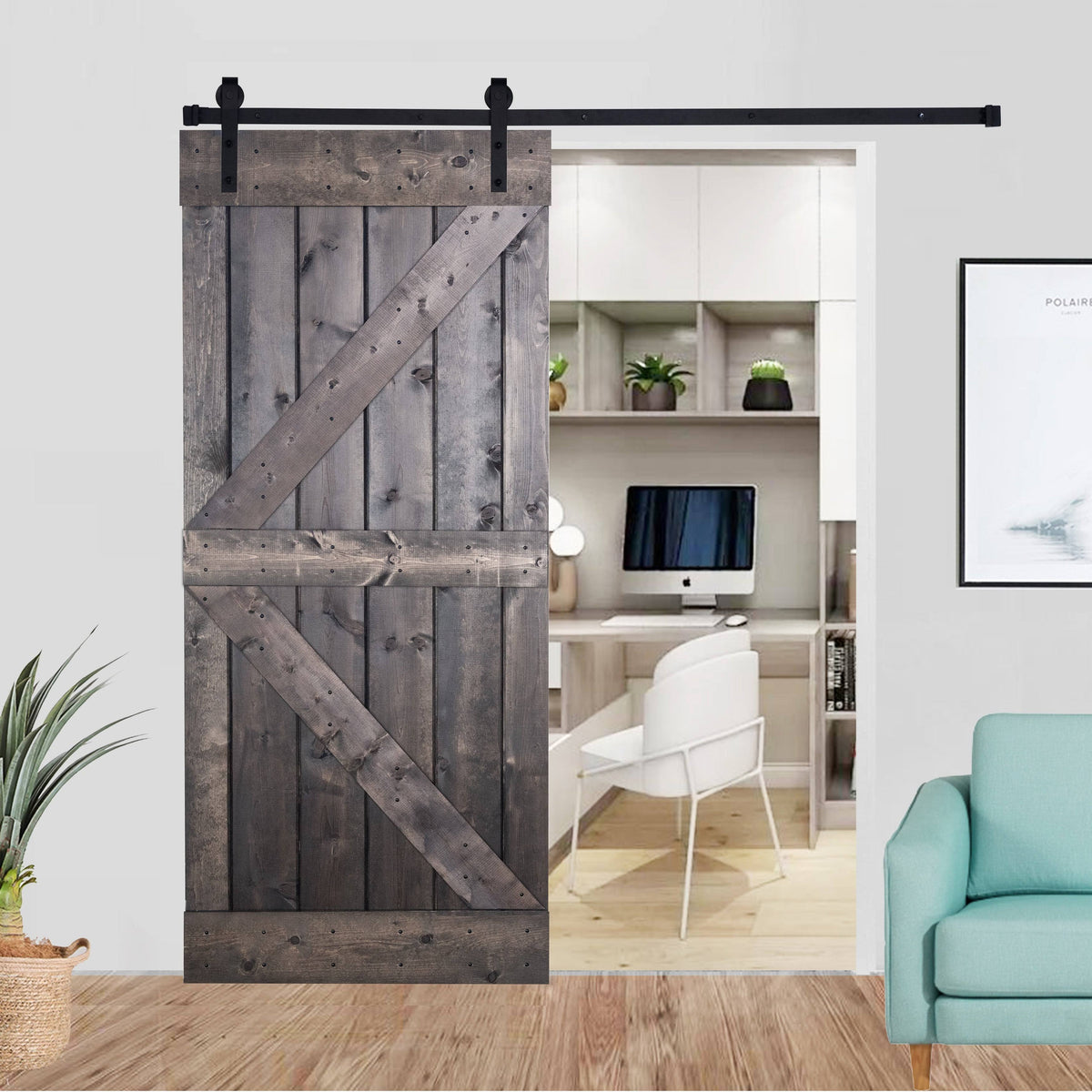 Paneled Wood Barn Door with Installation Hardware Kit B7332