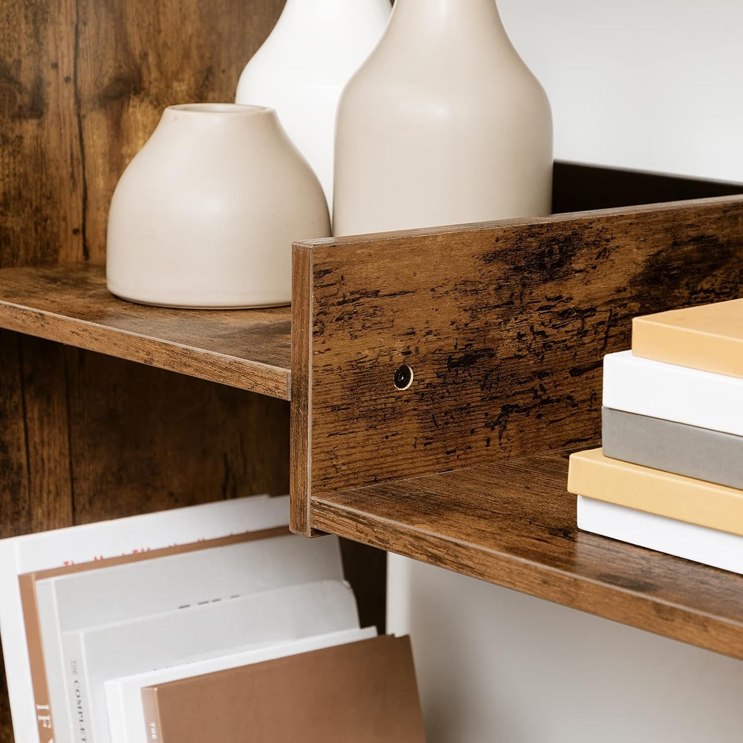 Rustic Brown Wooden Bookcase with Open Shelves W7638