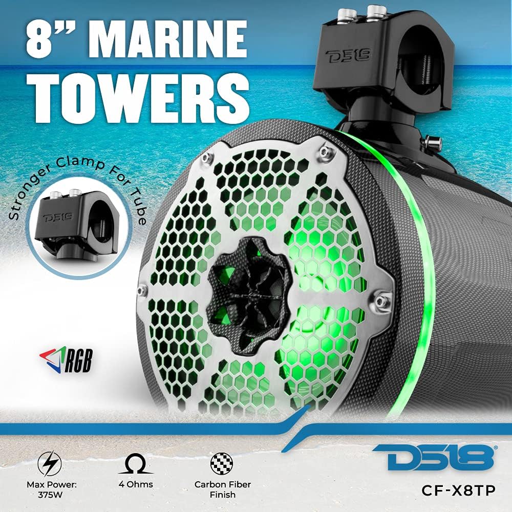 8" Marine Towers with RGB LED Lights, 375 W Max 125 W RMS 4 Ohms (Pair) Z269967