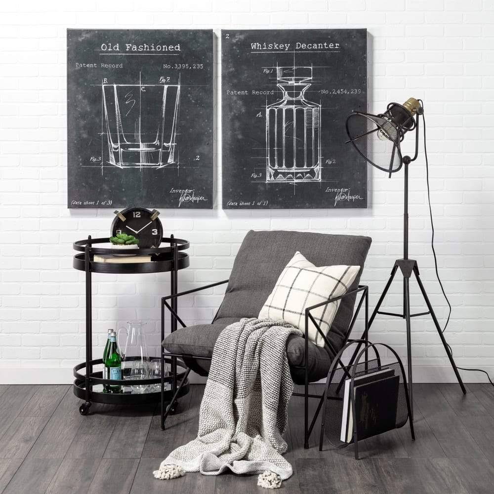 Black Metal Two-Tier Glass Shelf Bar Cart T325415