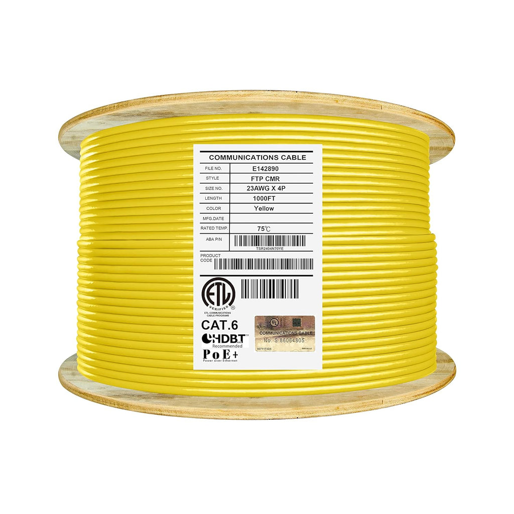 Cat6 Shielded Riser 1000ft F/UTP 23AWG Solid Bare Copper 550MHz Bulk Ethernet Cable Reel White Q9948