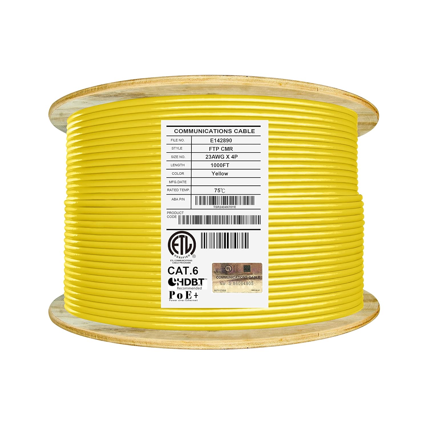 Cat6 Shielded Riser 1000ft F/UTP 23AWG Solid Bare Copper 550MHz Bulk Ethernet Cable Reel White Q9948