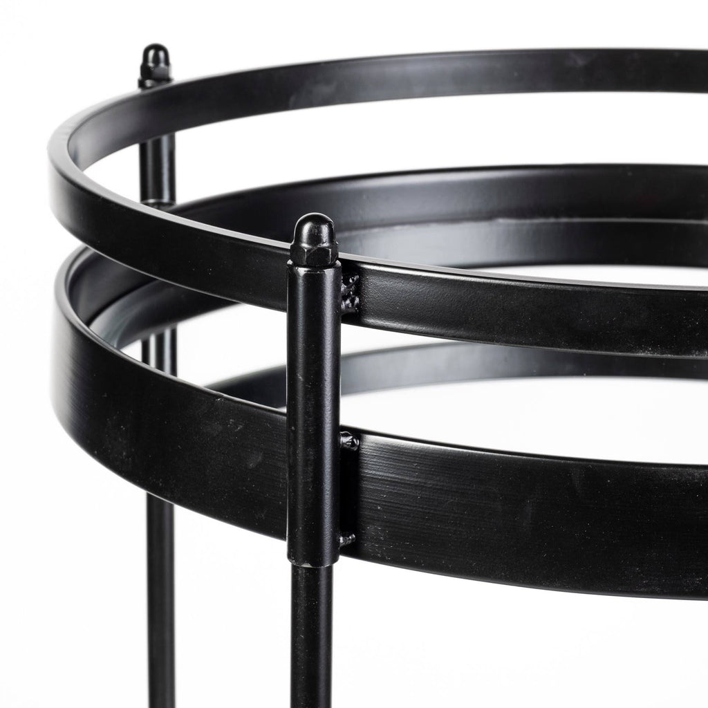 Black Metal Two-Tier Glass Shelf Bar Cart T325415
