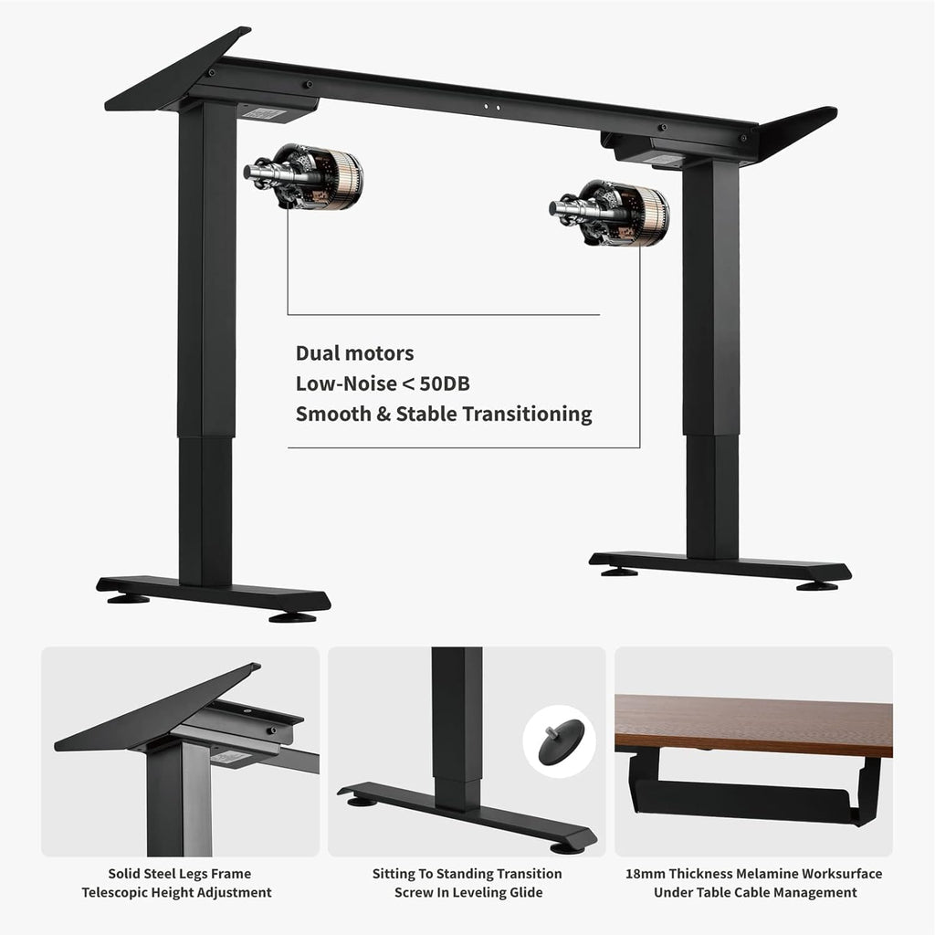 Black Steel Frame Walnut Top Electric Standing Desk, 48 x 24 Inch T519134