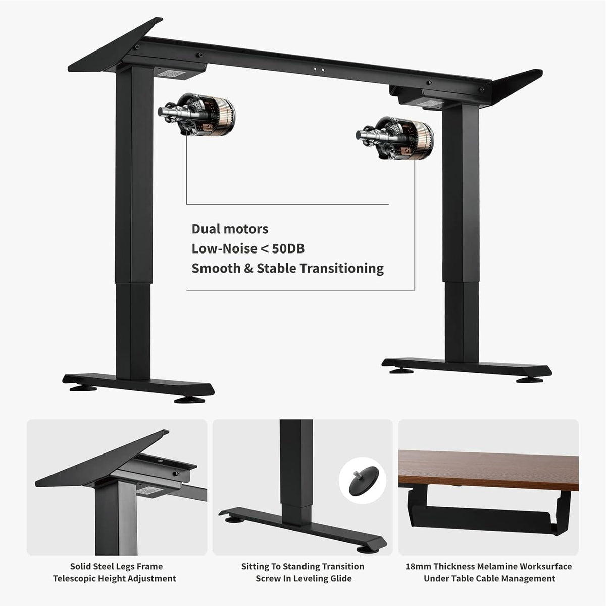 Black Steel Frame Walnut Top Electric Standing Desk, 48 x 24 Inch T519134