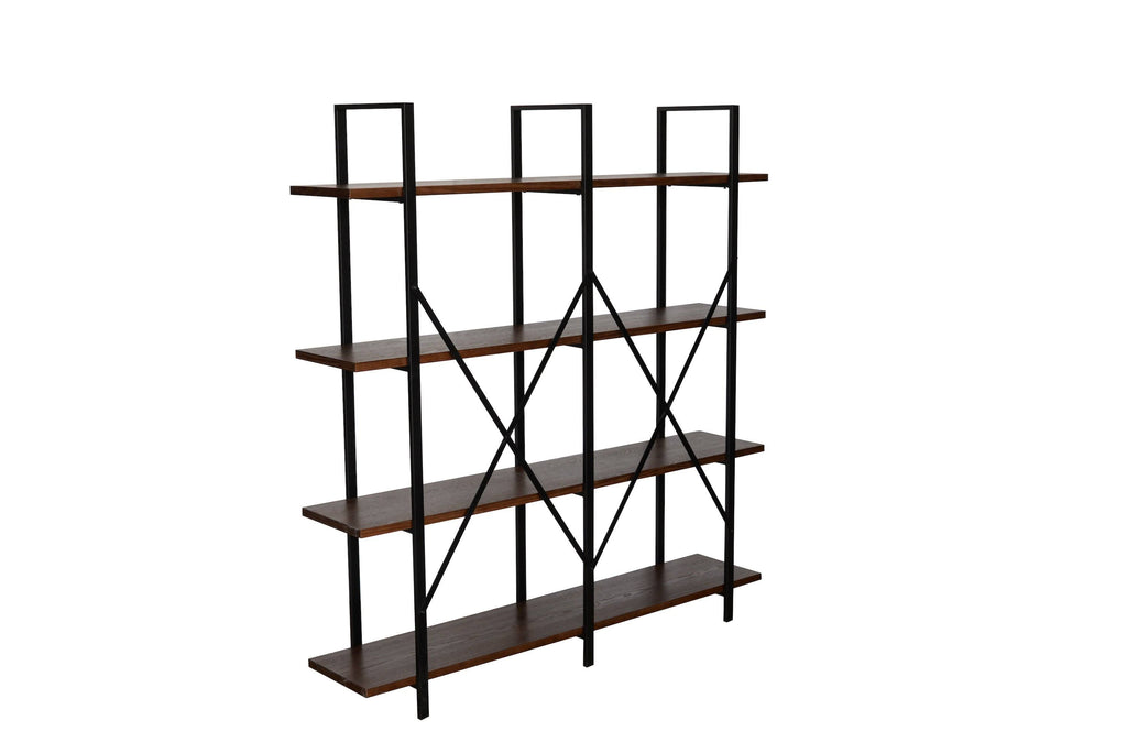 4 Tier Wood and Metal Double Bookcase, Brown and Black H30981
