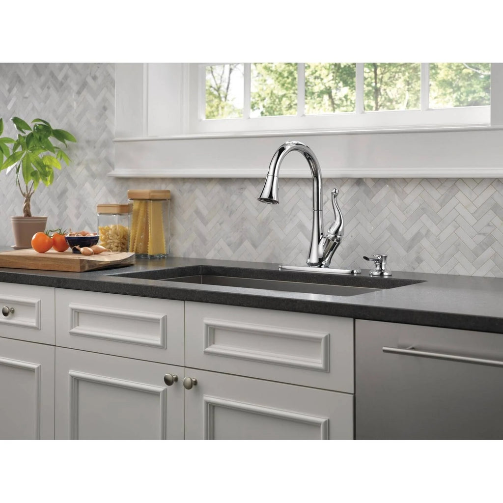 Single Handle Pull-Down Kitchen Faucet with Soap Dispenser Chrome R372