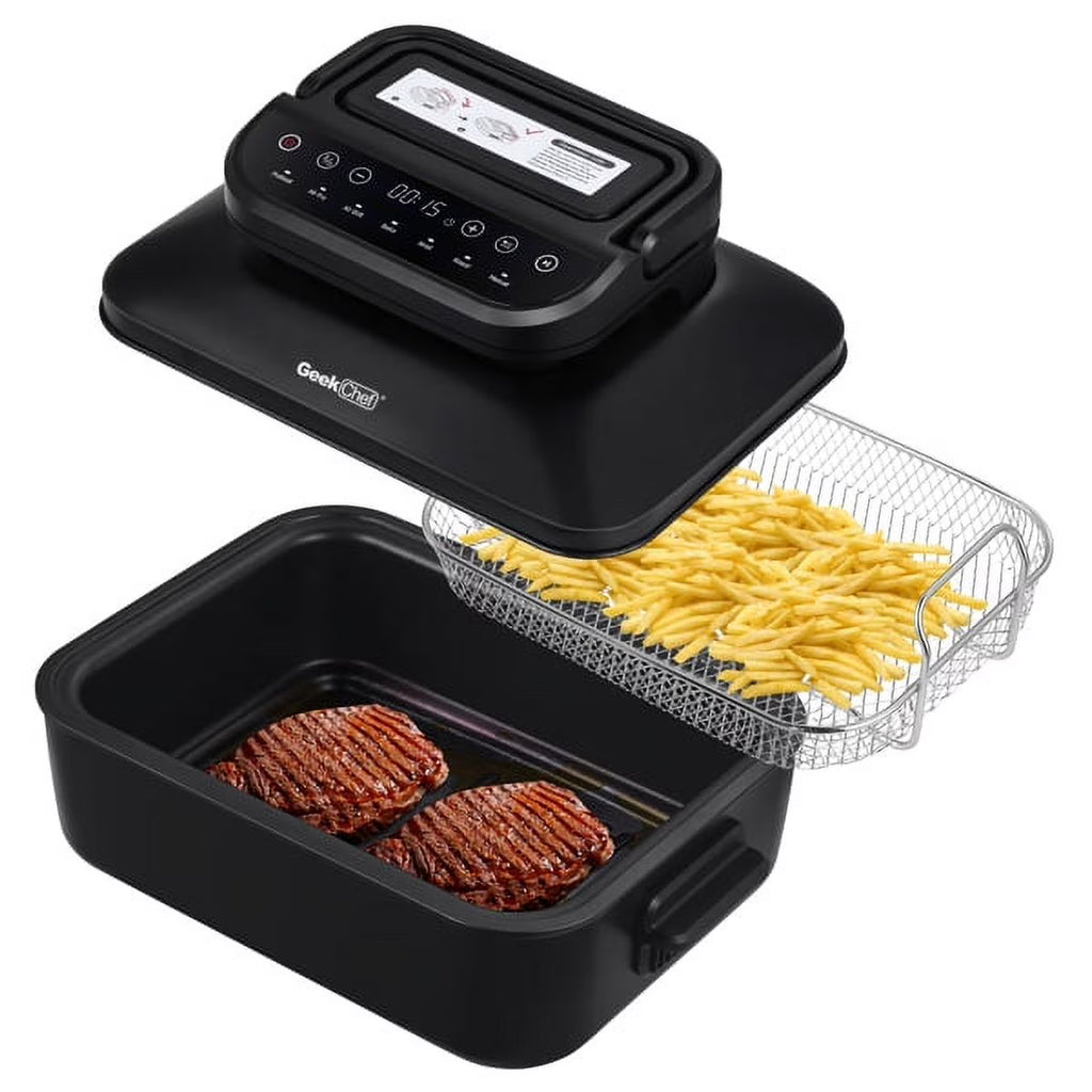 7-in-1 Indoor Grill with Non-Stick Plate and Air Fryer Basket Z371