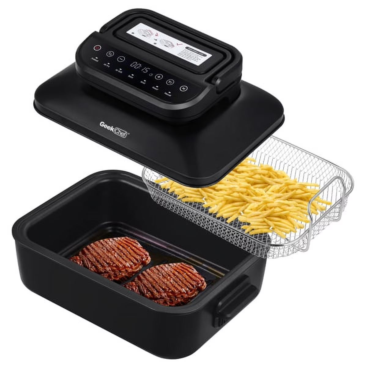 7-in-1 Indoor Grill with Non-Stick Plate and Air Fryer Basket Z371