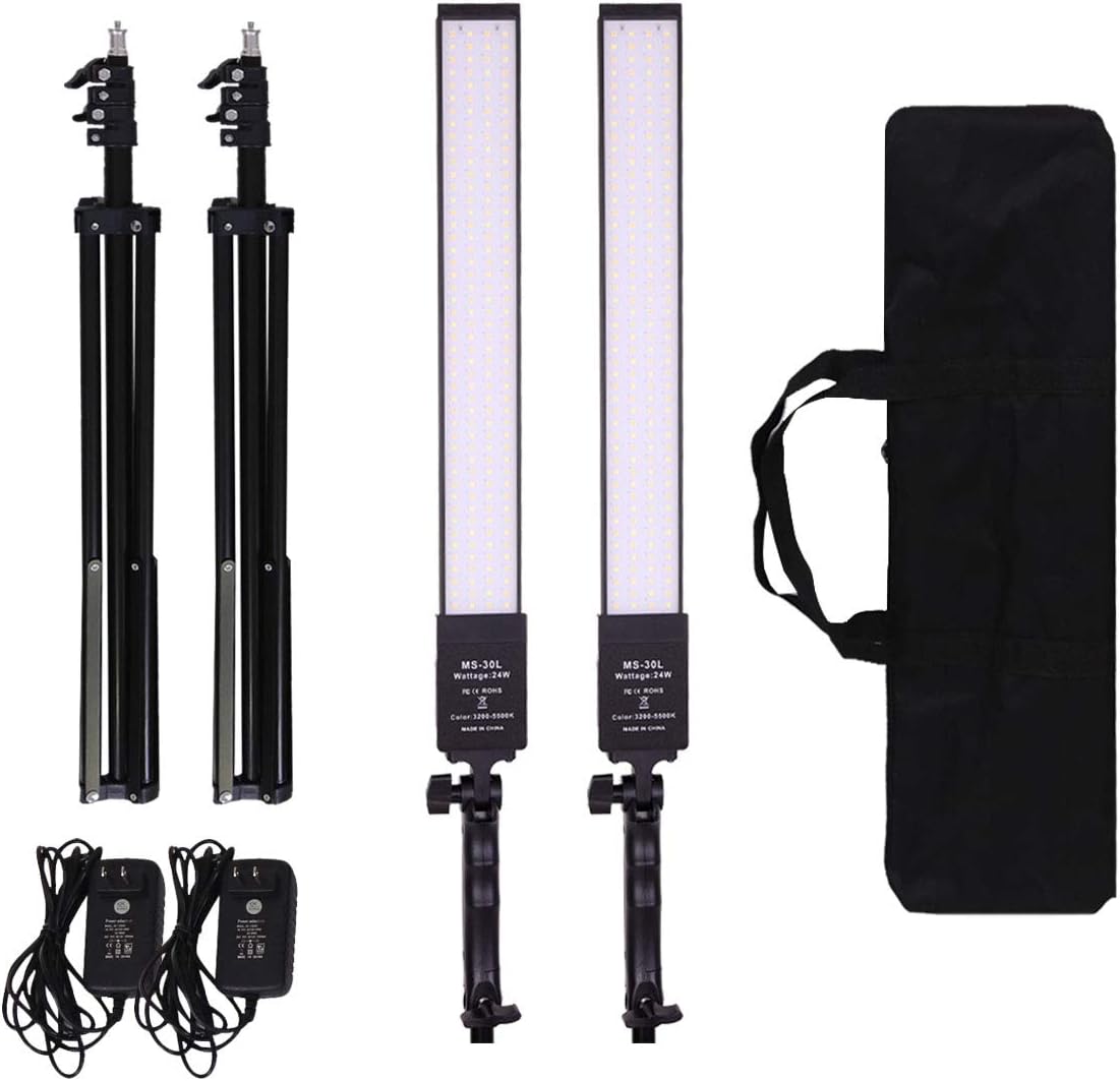 2 Packs Dimmable Bi-Color LED Video Light with Tripod Stand Bag Photography Lighting Kit, 376 LED Beads, 3200-5500K, CRI 96+ C46695