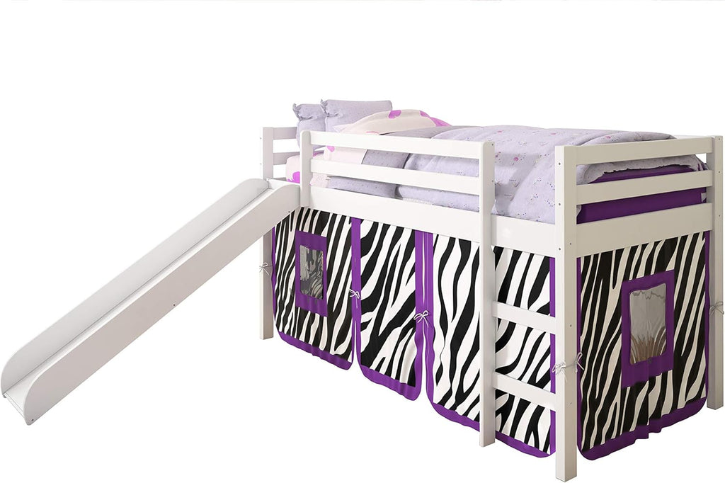 Twin Light Espresso Kids Loft Bed with Slide and Camo Tent I290245