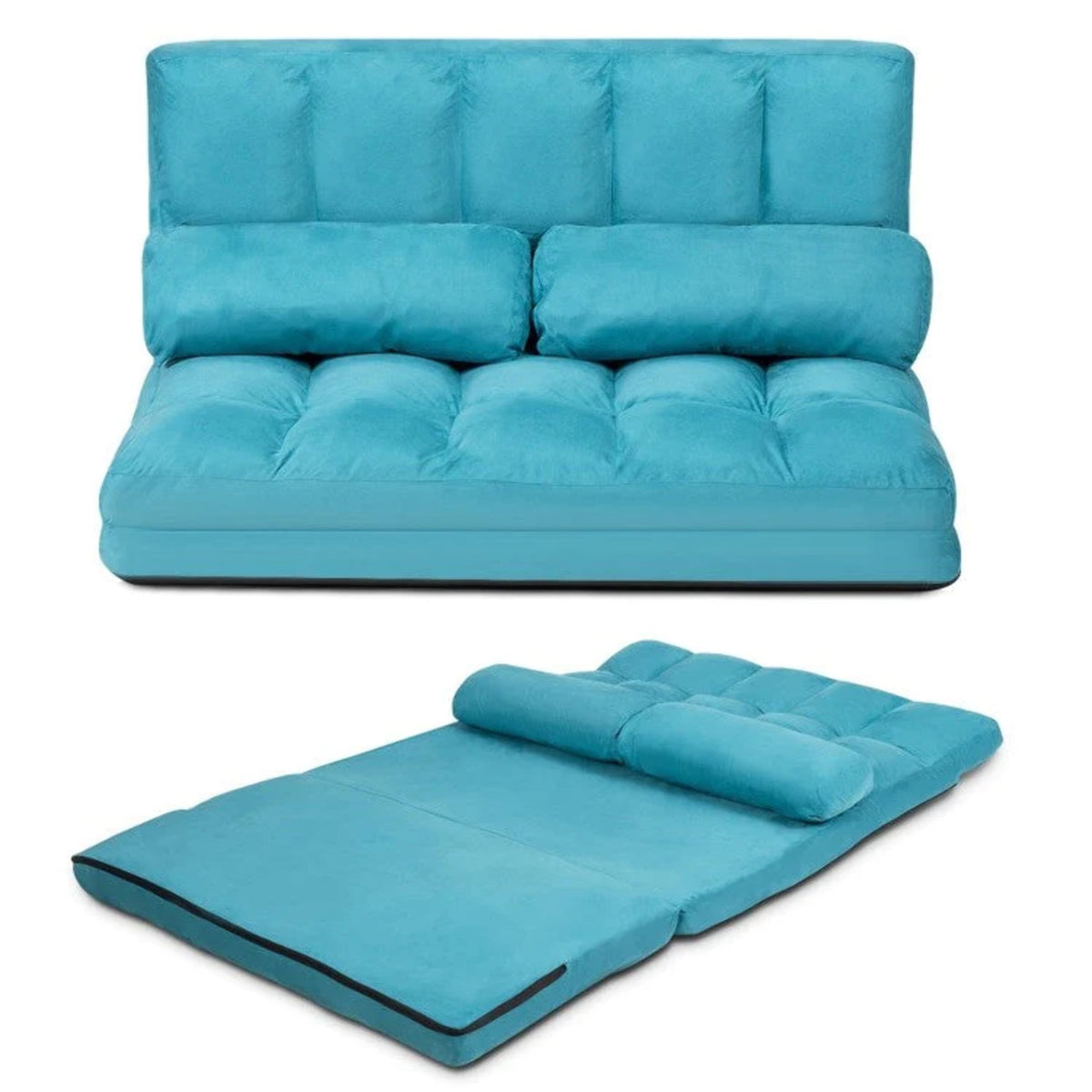 Teal Blue Foldable Floor Sofa Bed with Cloth Cover U76425
