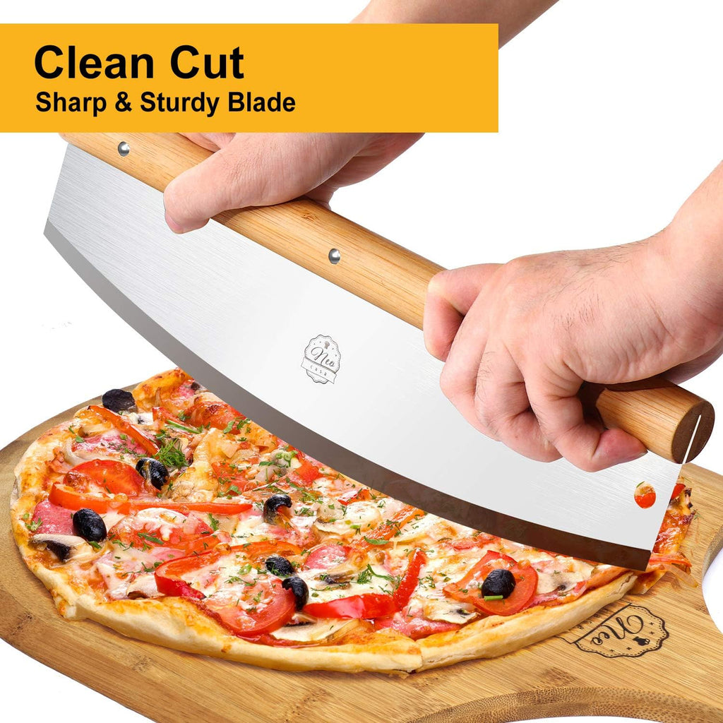 Black Cordierite Ceramic Coated Pizza Stone Pan Set with Bamboo Pizza Peel & Pizza Cutter E6278