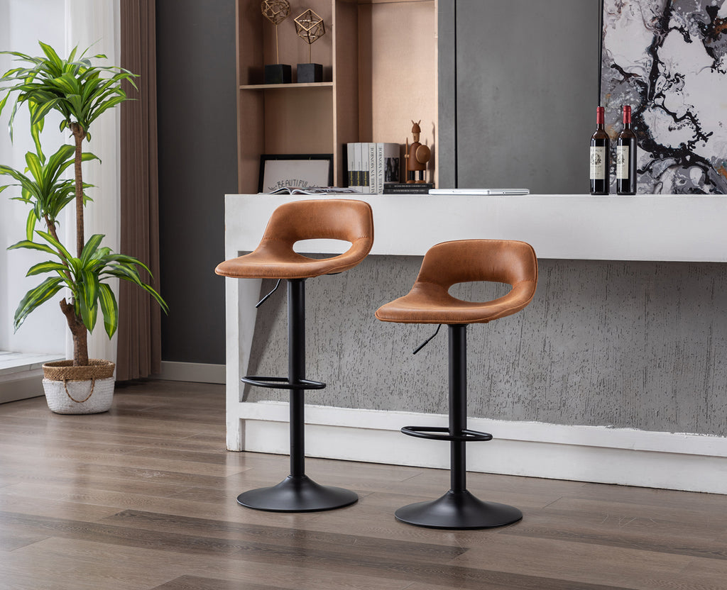 Modern Swivel Leather Bar Stools Set of 2 J17457