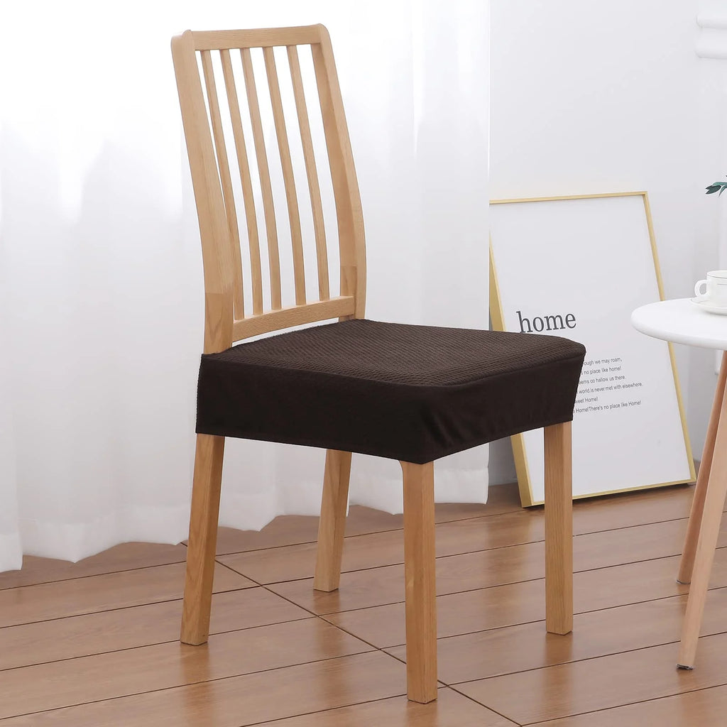 Brown Stretch Jacquard Chair Seat Covers Set of 4 J548