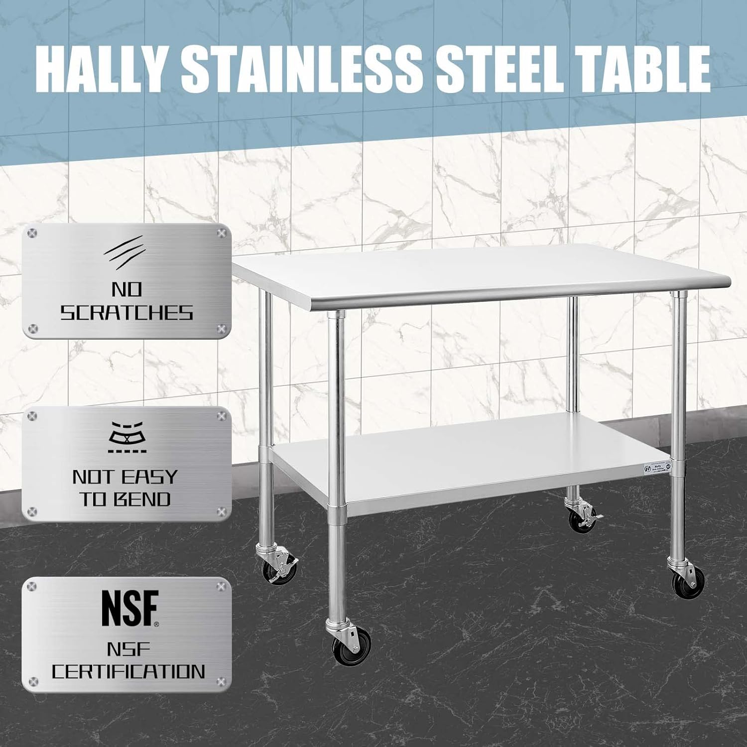 Stainless Steel Table 24 x 36 Inches with Caster Wheels and Undershelf V4870