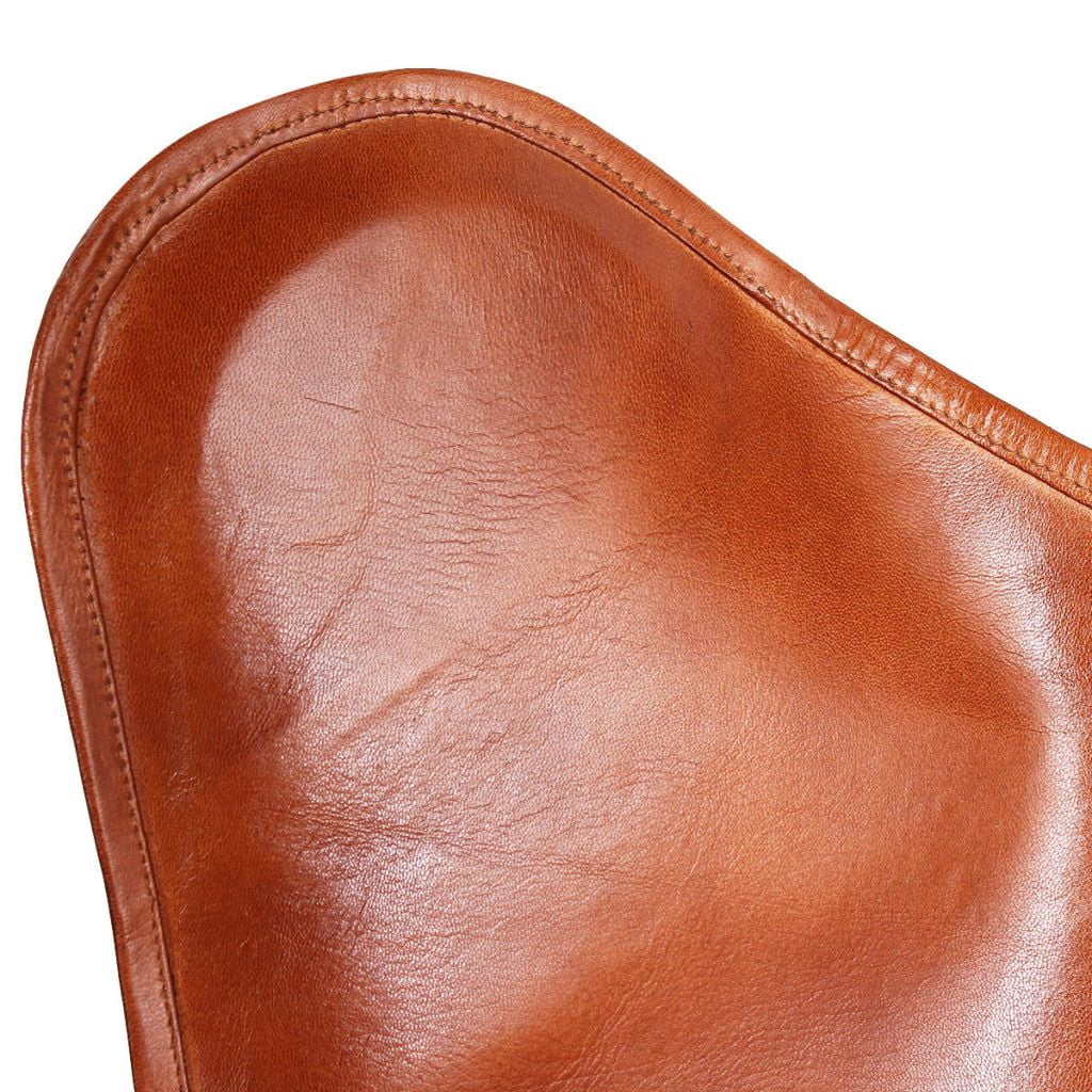 Butterfly Chair Real Leather Upholstered Chair with Powder-Coated Iron Frame 29.1 x 26 x 35.4 Inches X1380