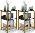 Black Marble 3 Tiers Nightstand with Wood and Metal Frame S6019
