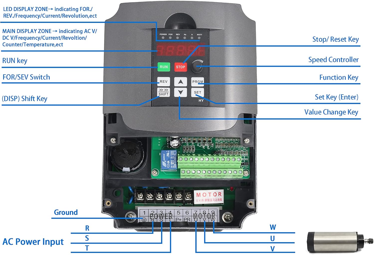 2.2KW 220V VFD Drive Inverter Frequency Converter Single Phase Input 3 Phase Output O8849