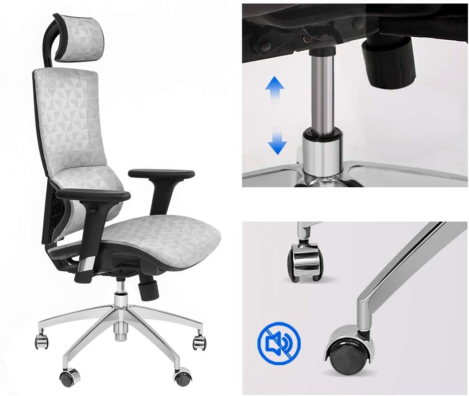 Grey High Back Mesh Executive Office Chair with Adjustable Headrest and Armrest J49094