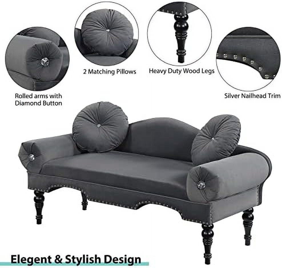 54" Velvet Tufted 2 Seater Loveseat Sofa with 2 Pillows Z81901
