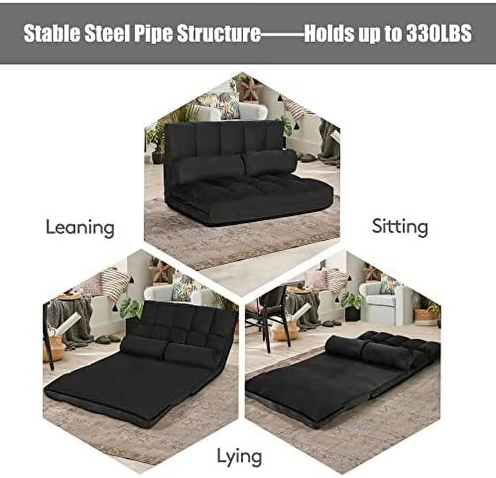 Foldable Floor Sofa with 2 Pillows & Suede Cloth Cover K980