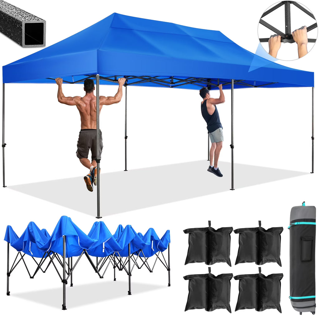 10' x 20' Pop Up Canopy Tent Straight Leg Shelter with Roller Bag, Blue X512346