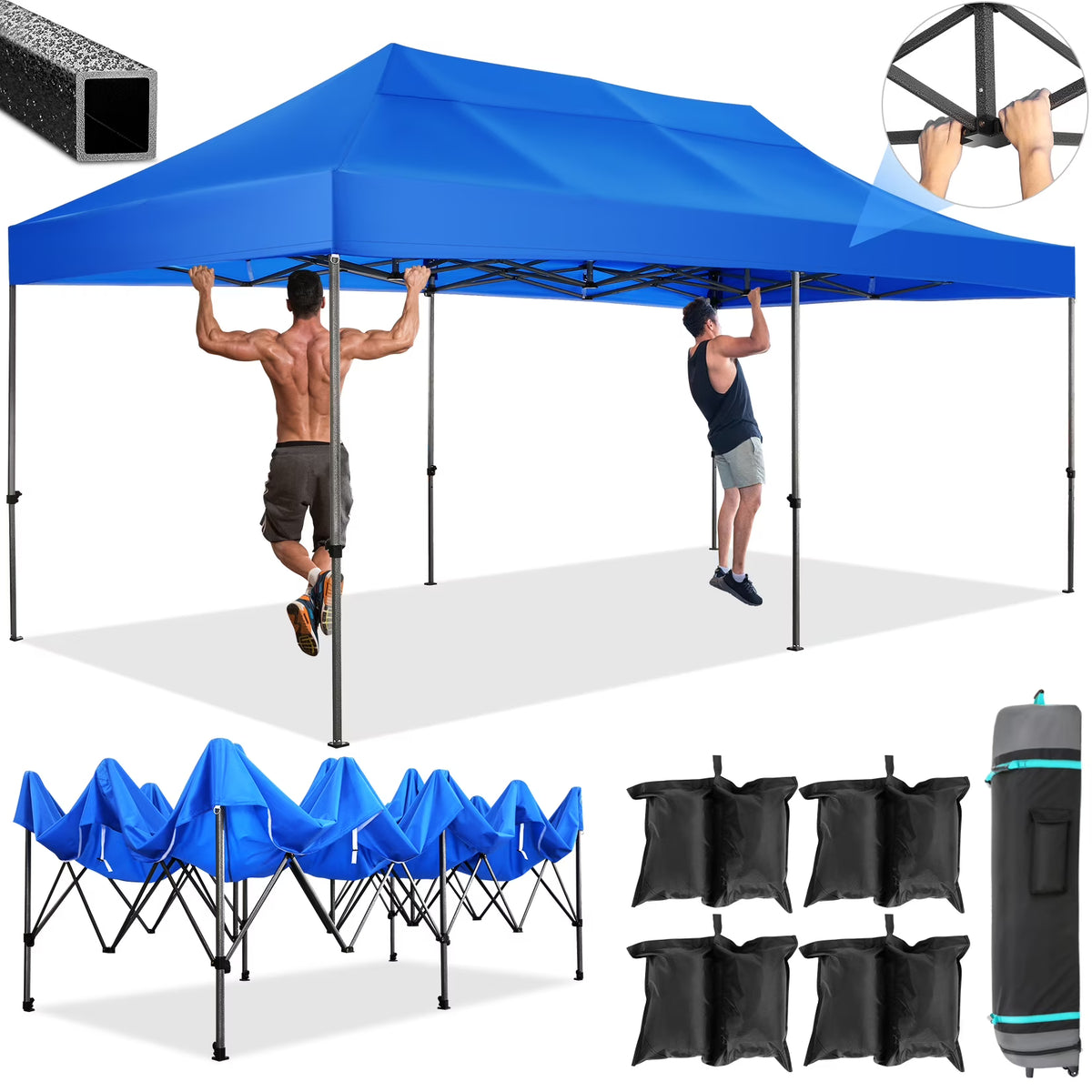 10' x 20' Pop Up Canopy Tent Straight Leg Shelter with Roller Bag, Blue X512346