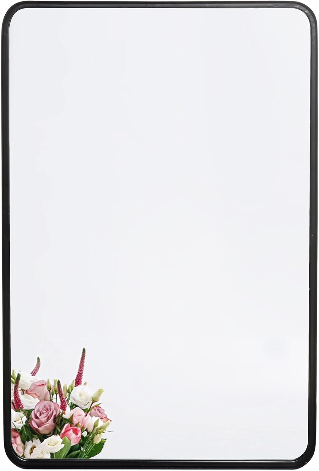 Black Rectangle Wall Mirror with Metal Rounded Corner Frame N1208