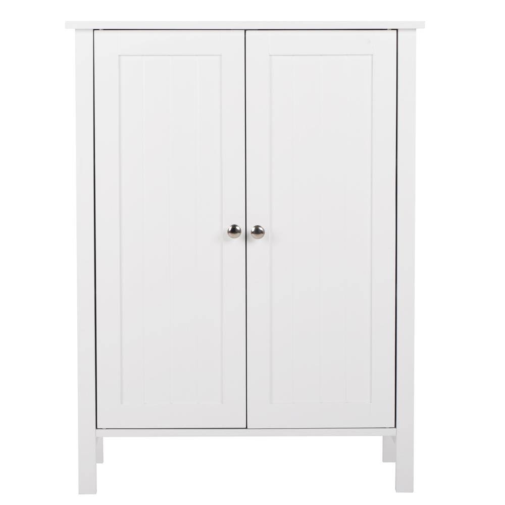 White Free Standing Bathroom Floor Cabinet with Double Doors and Adjustable Shelf K9949