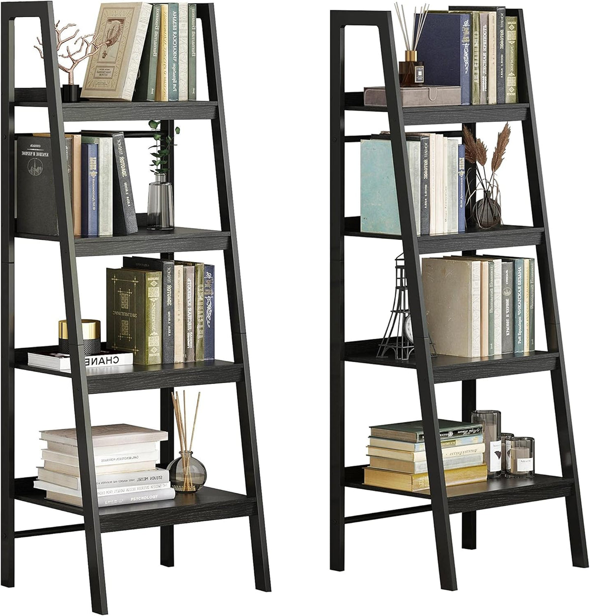 4-Tier Wooden and Metal Frame Ladder Shelf Y552498