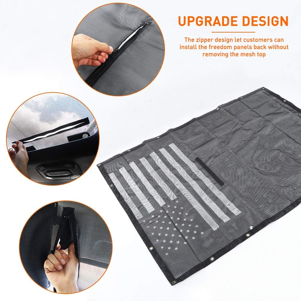 Mesh Shade Top Sunshade Screen for Jeep Wrangler JL JLU, USA Flag, Polyester, Black Q54527
