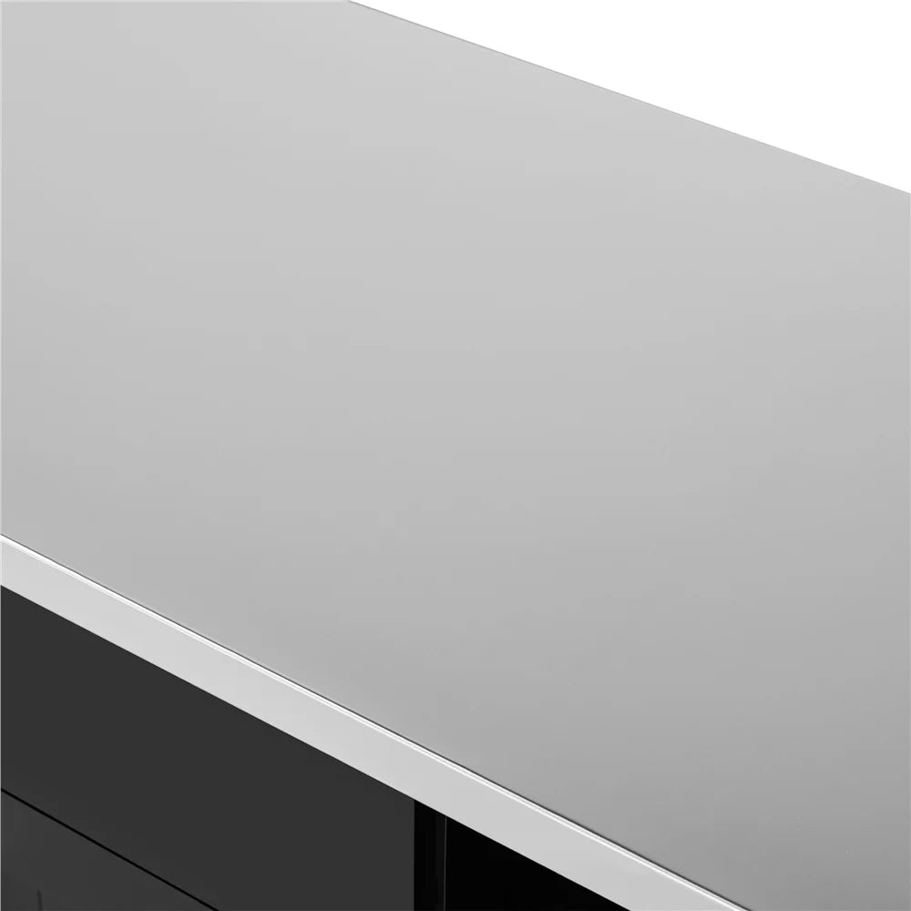 Black Kitchen Island Cart on Wheels with Stainless Steel Top and Open Shelves H1313