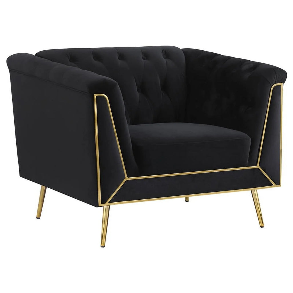 3-piece Fabric Tuxedo Arm Tufted Back Set in Black T599987