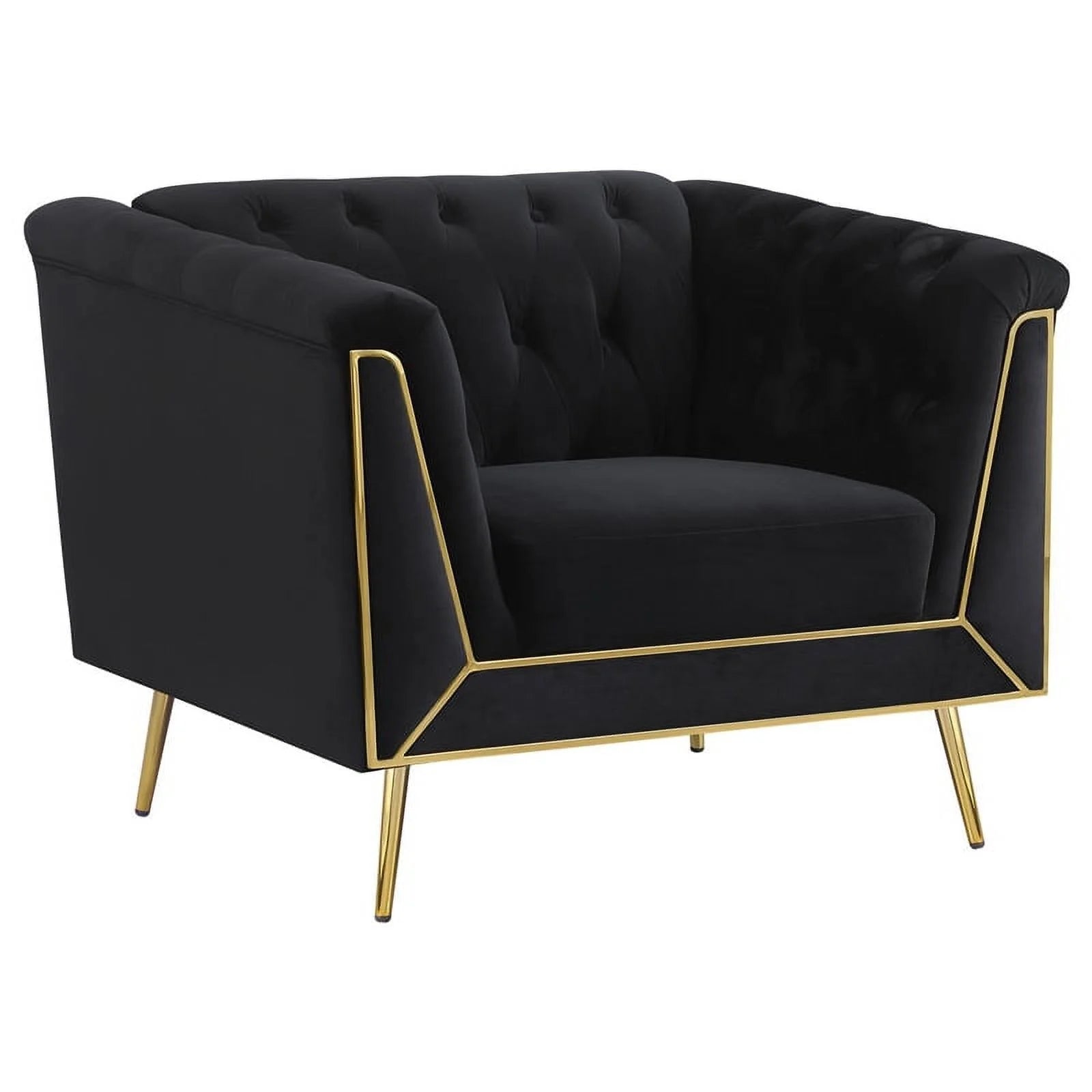 3-piece Fabric Tuxedo Arm Tufted Back Set in Black T599987
