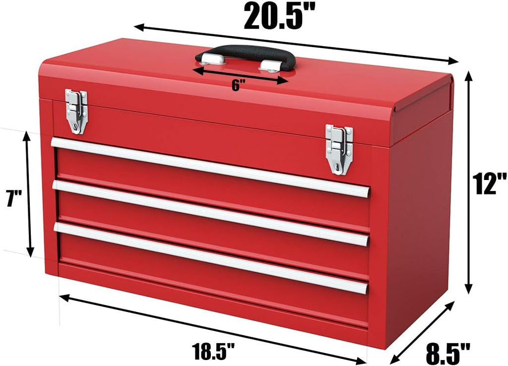 Red Steel 3 Drawer Tool Chest with Top Tray V266