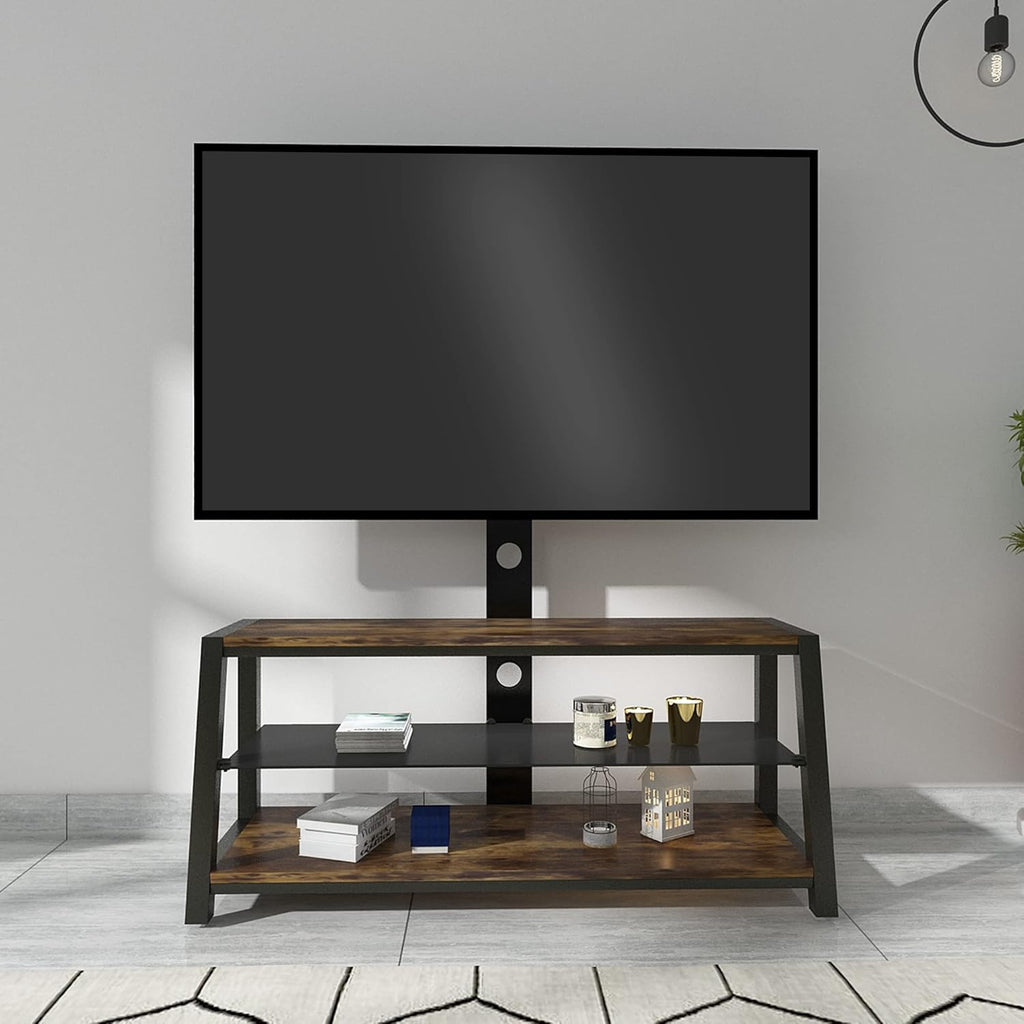 Swivel Floor TV Stand with Adjustable Tempered Wooden Shelves C540