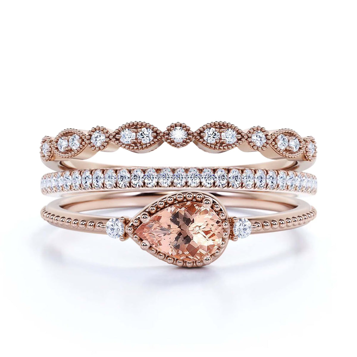 2.10 Carat Pear Cut Morganite And Diamond Moissanite Engagement Ring in 10k Solid Rose Gold X779