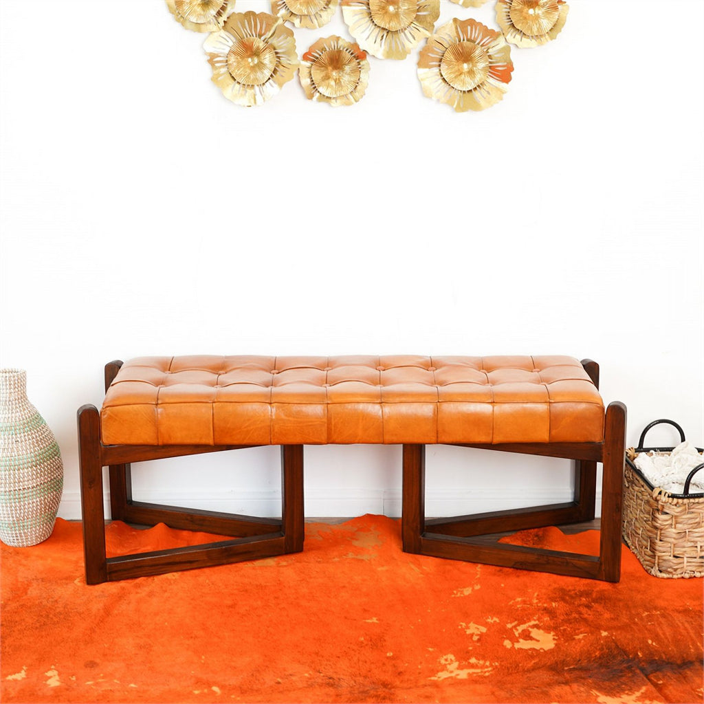 Tan Upholstered Leather Bench D886278