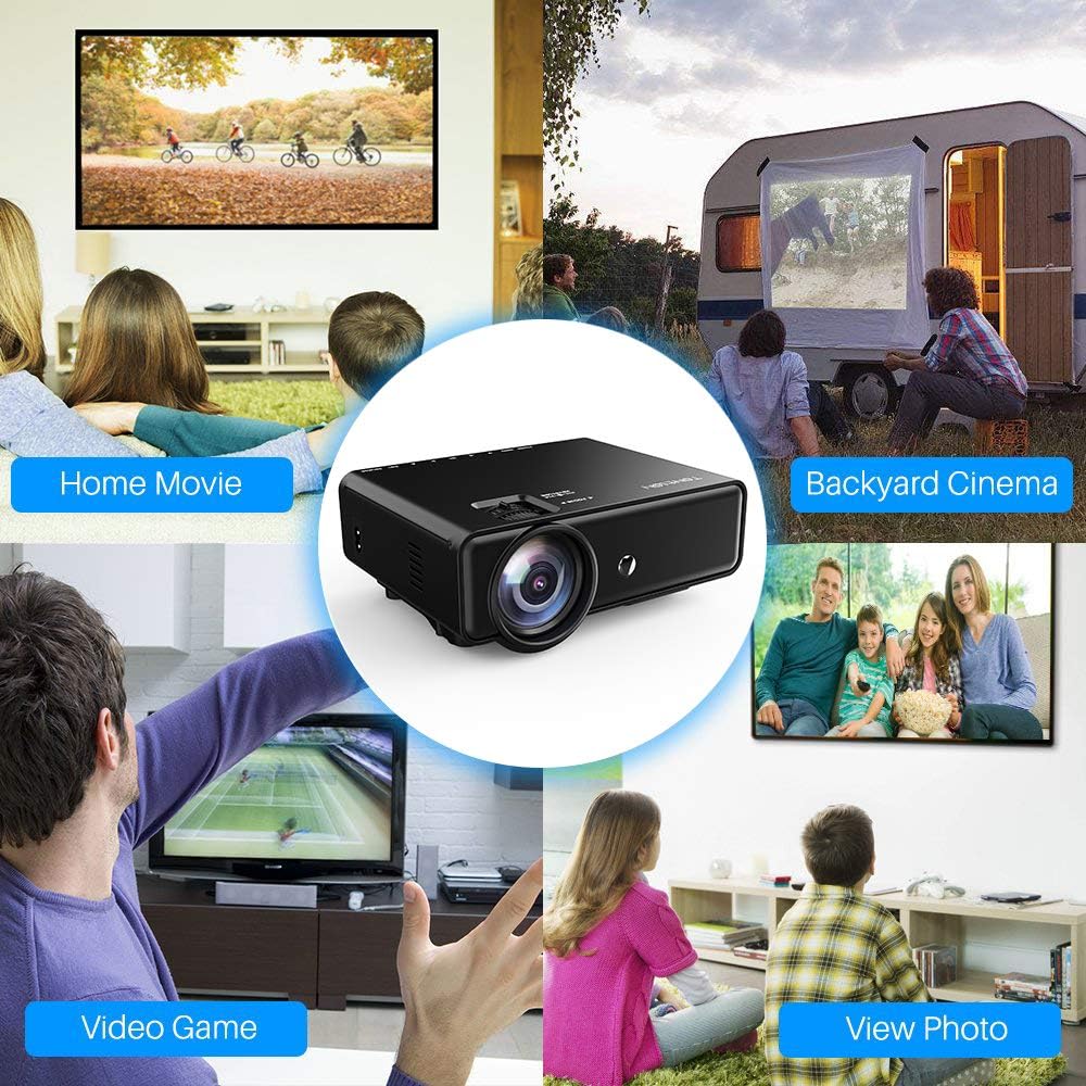 Video Projector with HDMI Cable, Support 1080P/TV/VGA/USB/AV/Laptop/Phone L275897