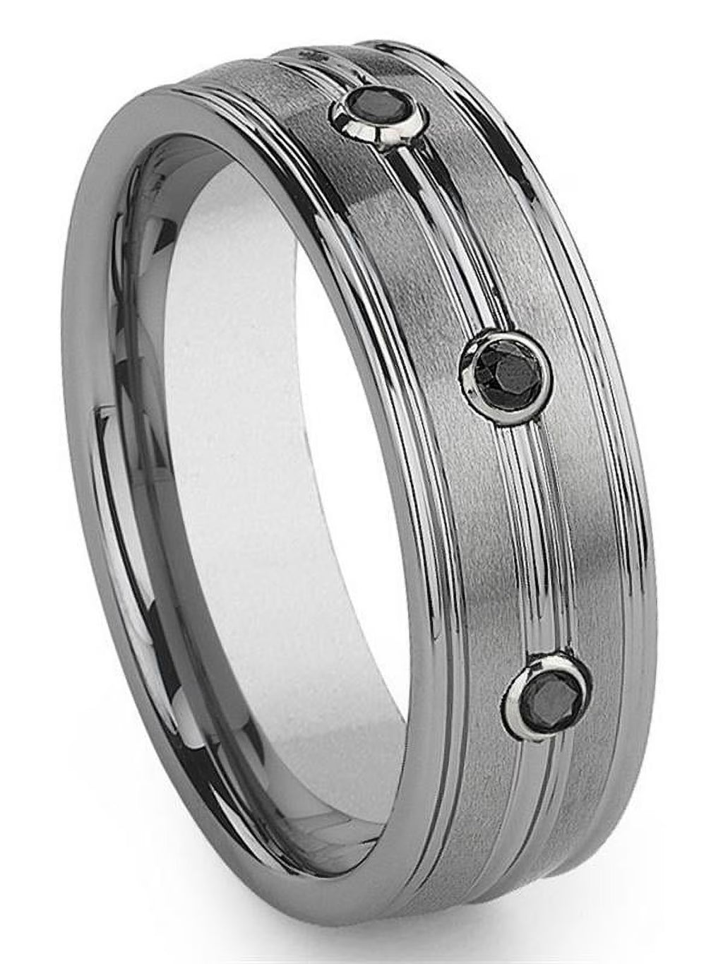 Titanium Tungsten Carbide Black Diamond Comfort Fit Mens Wedding Band Ring Sz 10.0 I2131