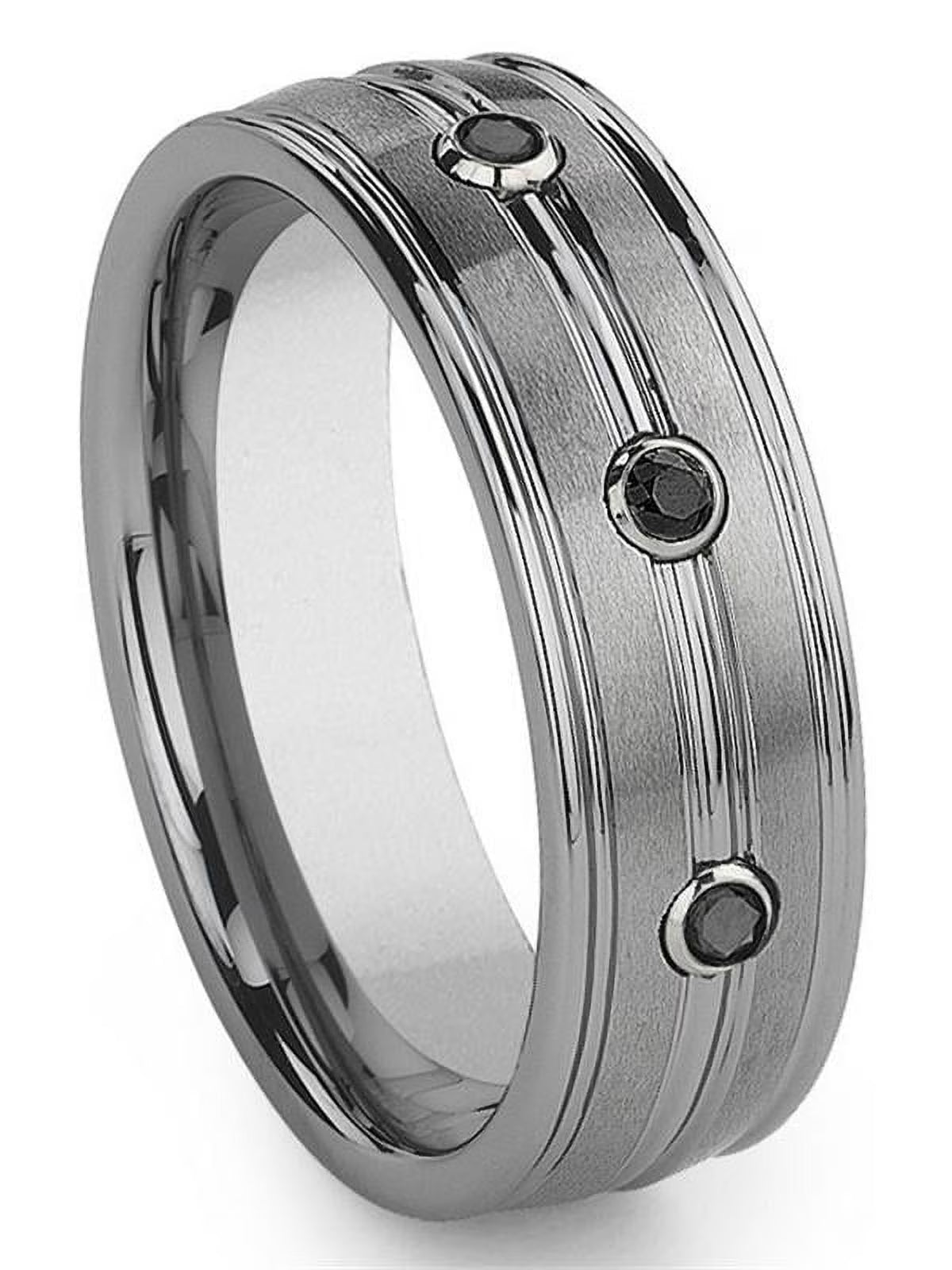 Titanium Tungsten Carbide Black Diamond Comfort Fit Mens Wedding Band Ring Sz 10.0 I2131