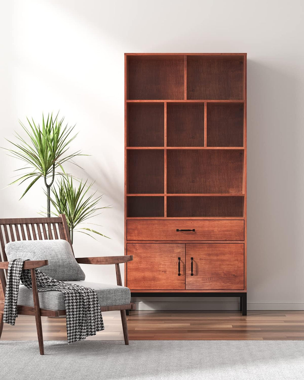Brown 4 Tier Bookcase with Doors and Drawers R47966