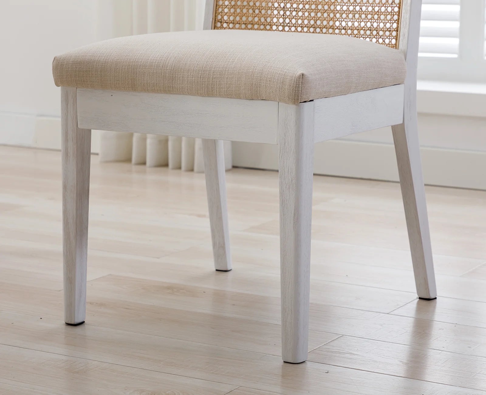 Beige Rattan Dining Chairs Set of 2 with White Hardwood Frame H724733
