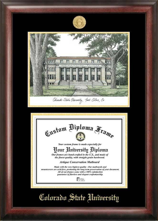 Gold Embossed Diploma Frame with Campus Images Lithograph N480147