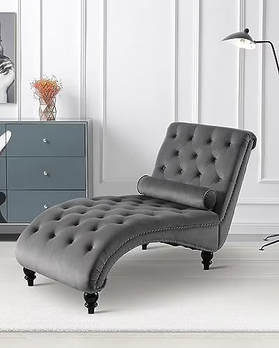 Modern Velvet Chaise Lounge Chair with Toss Pillow S2447