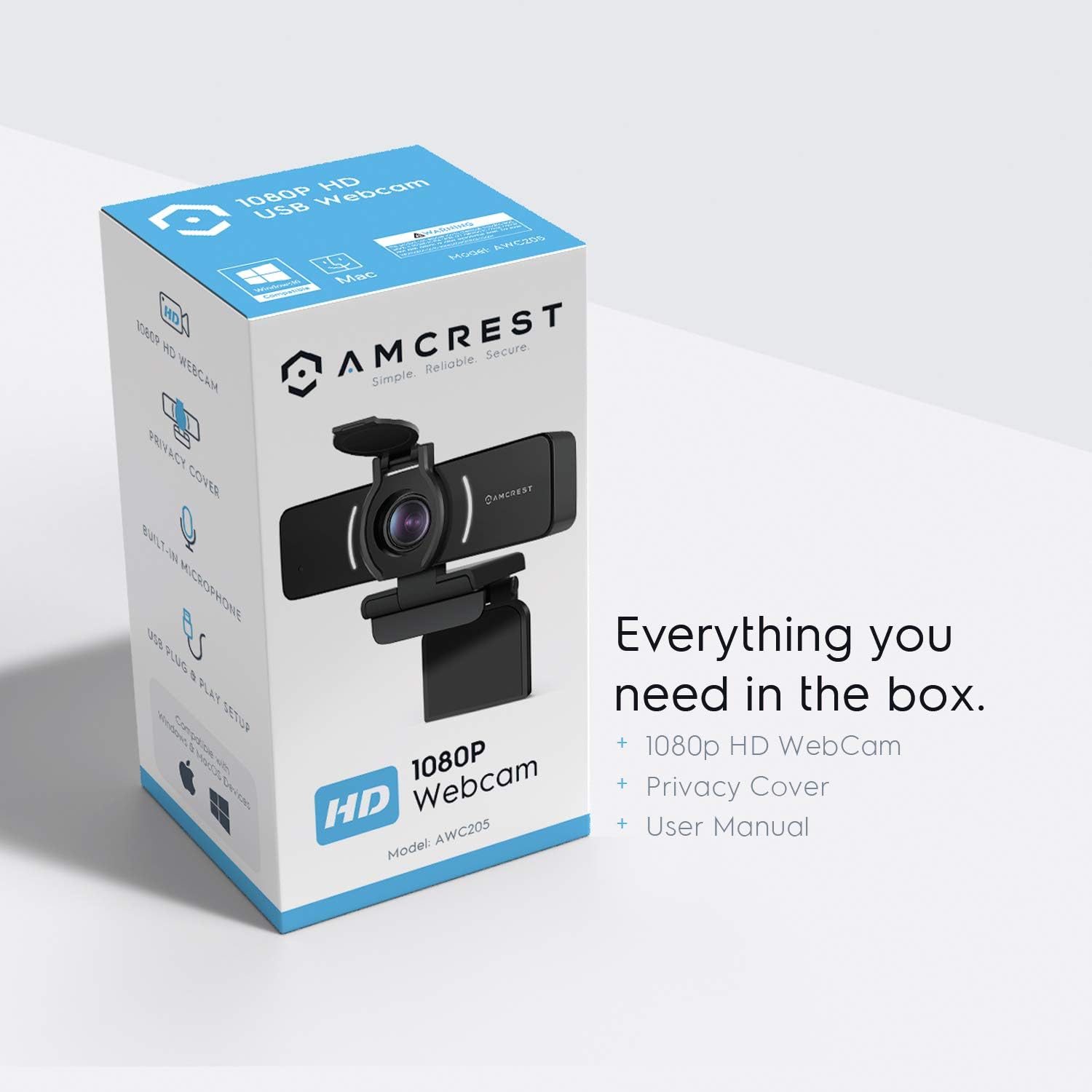 1080P Webcam with Microphone & Privacy Cover, USB Camera, Wide Angle Lens R752